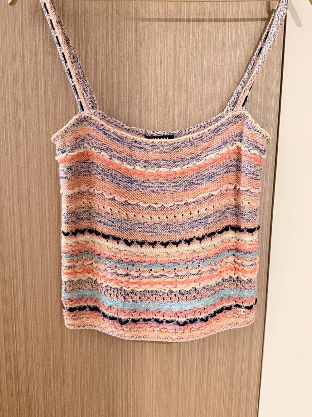 🚩steal CHANEL Pastel Striped Knit Cami in Peach, Blue & Pink